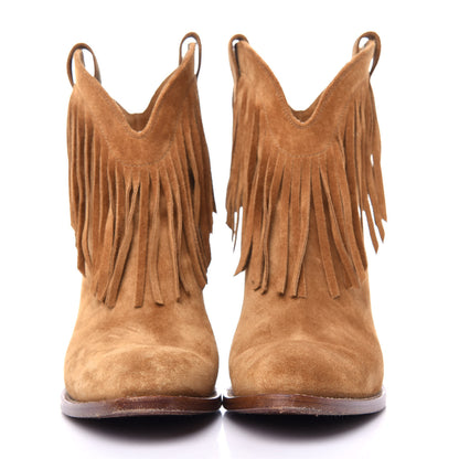 Saint Laurent Suede New Western 80 Fringe Ankle Boots 38.5 Tan 2 of 11