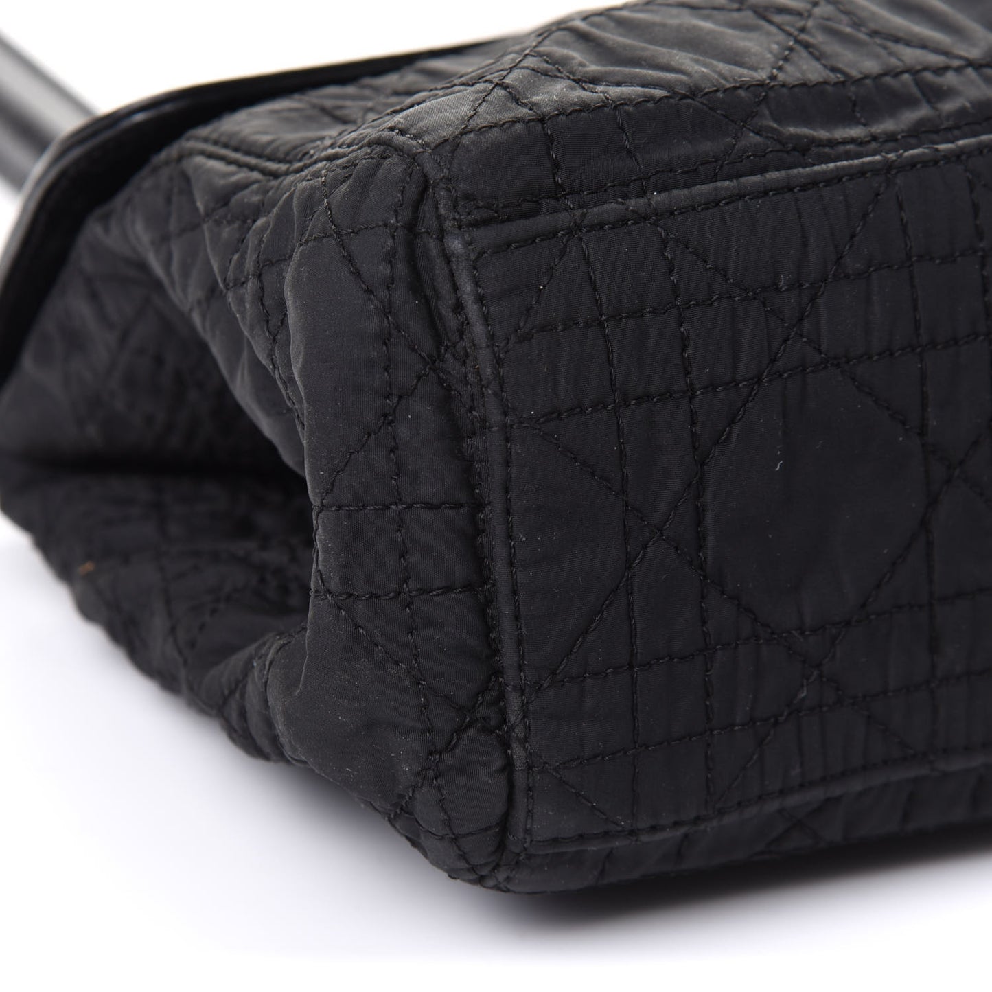 Nylon Glazed Calfskin Cannage Shoulder Bag Black