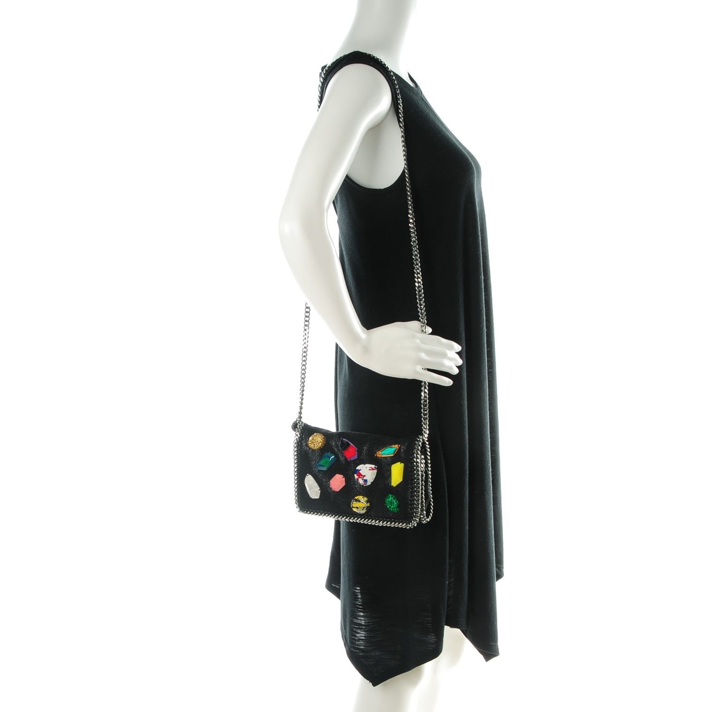 Grained Multi Gem Falabella Mini Tote Black