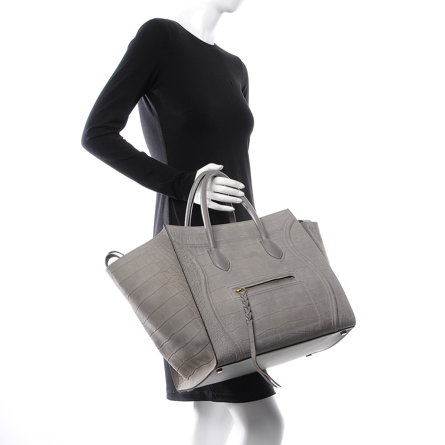 Crocodile Embossed Nubuck Large Phantom Luggage Grey