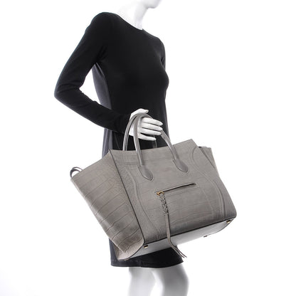 Celine Crocodile Embossed Nubuck Large Phantom Luggage Grey 2 of 7