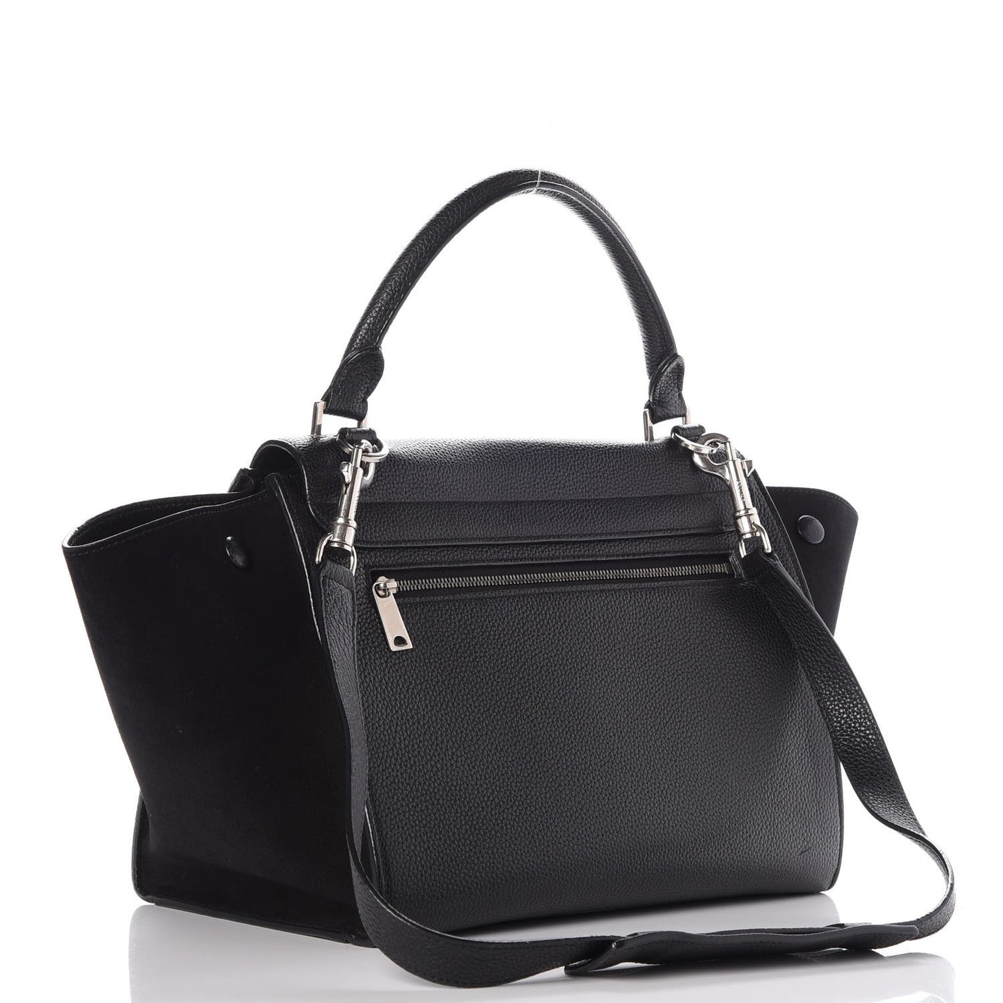 Drummed Calfskin Suede Small Trapeze Black