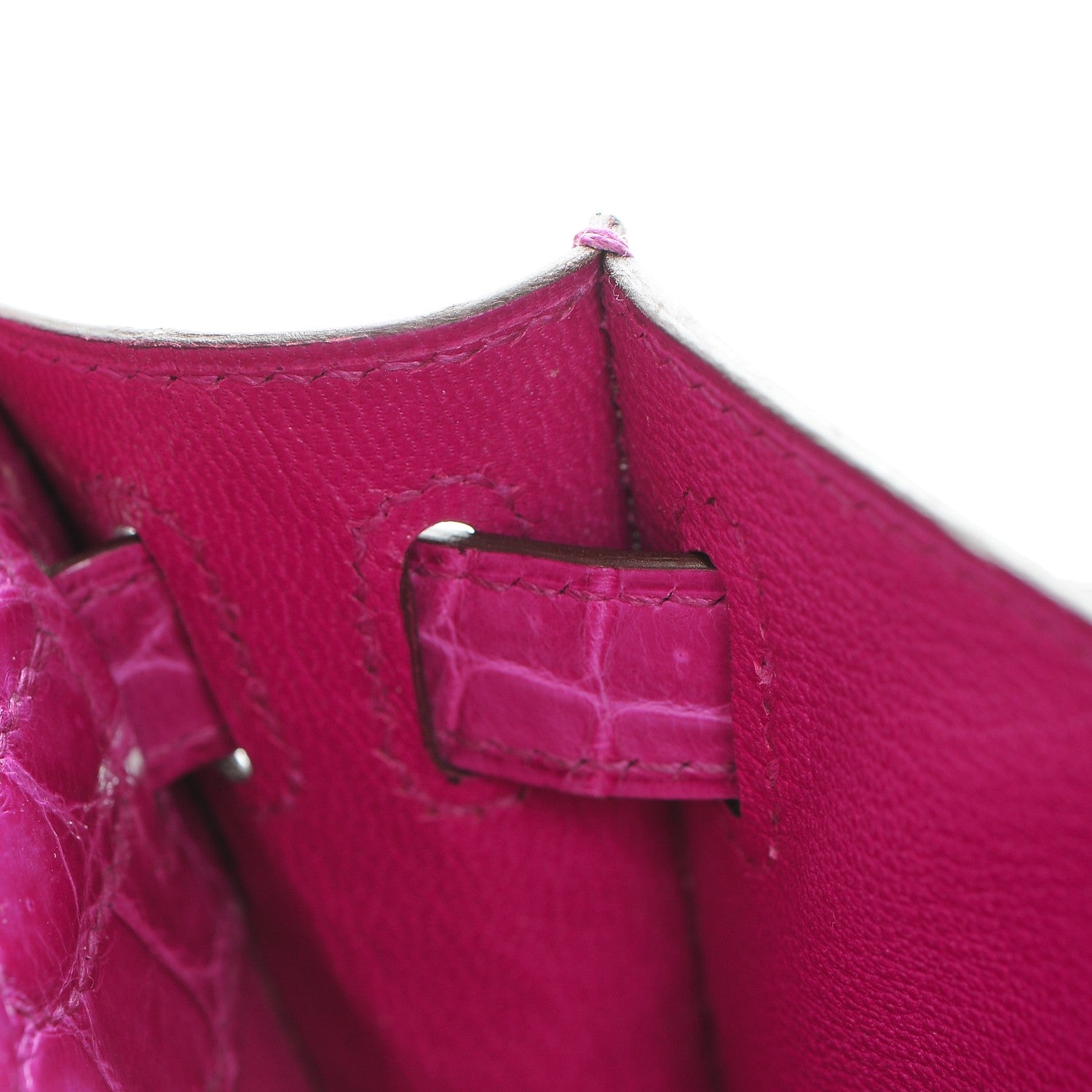 Hermes Shiny Niloticus Crocodile Kelly Cut Pochette Rose Scheherazade 17 of 21