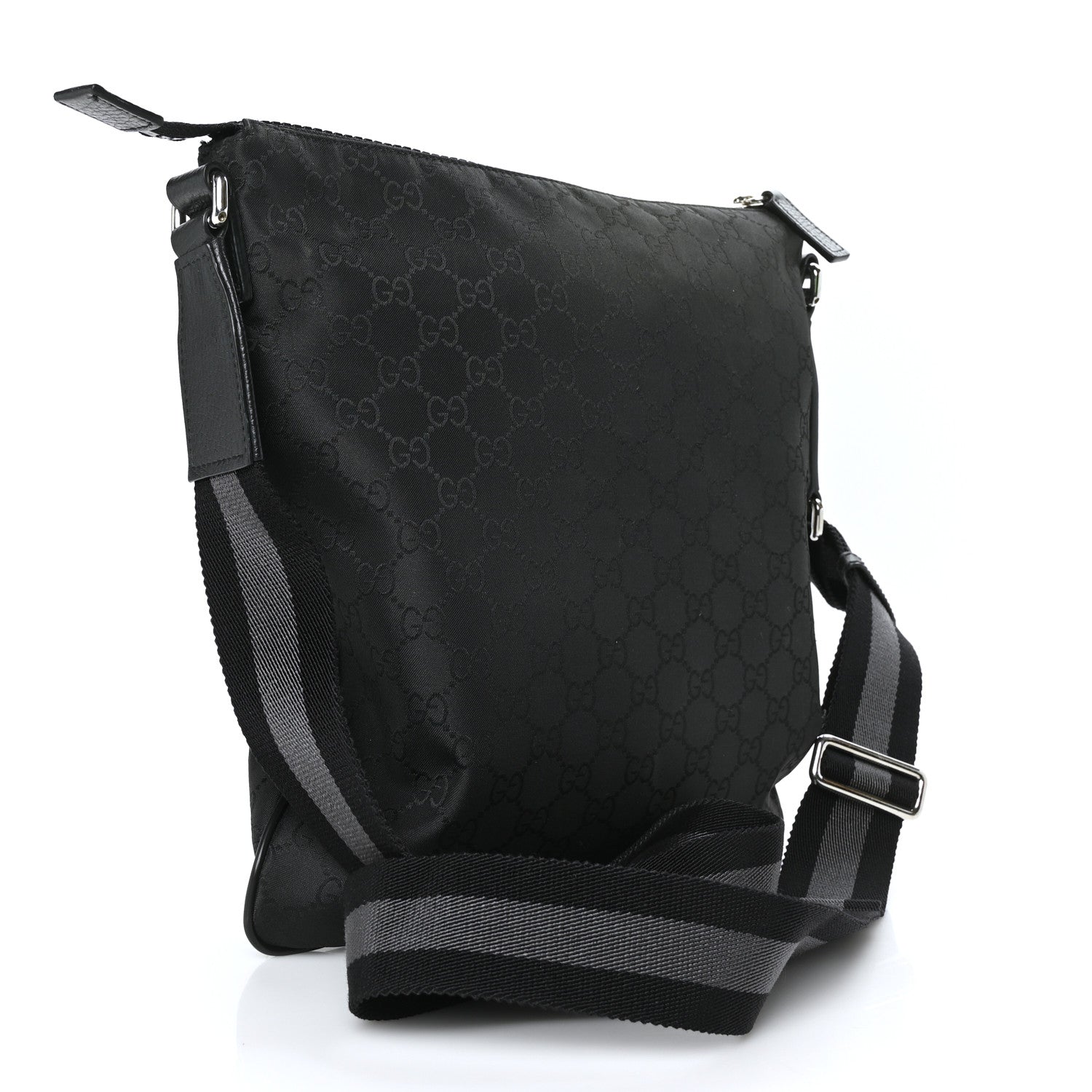 Gucci Nylon Monogram Medium Flat Messenger Bag Black 2 of 13