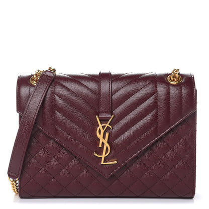 Saint Laurent Grain De Poudre Textured Mixed Matelasse Medium Triquilt Monogram Satchel Rouge Legion 1 of 12