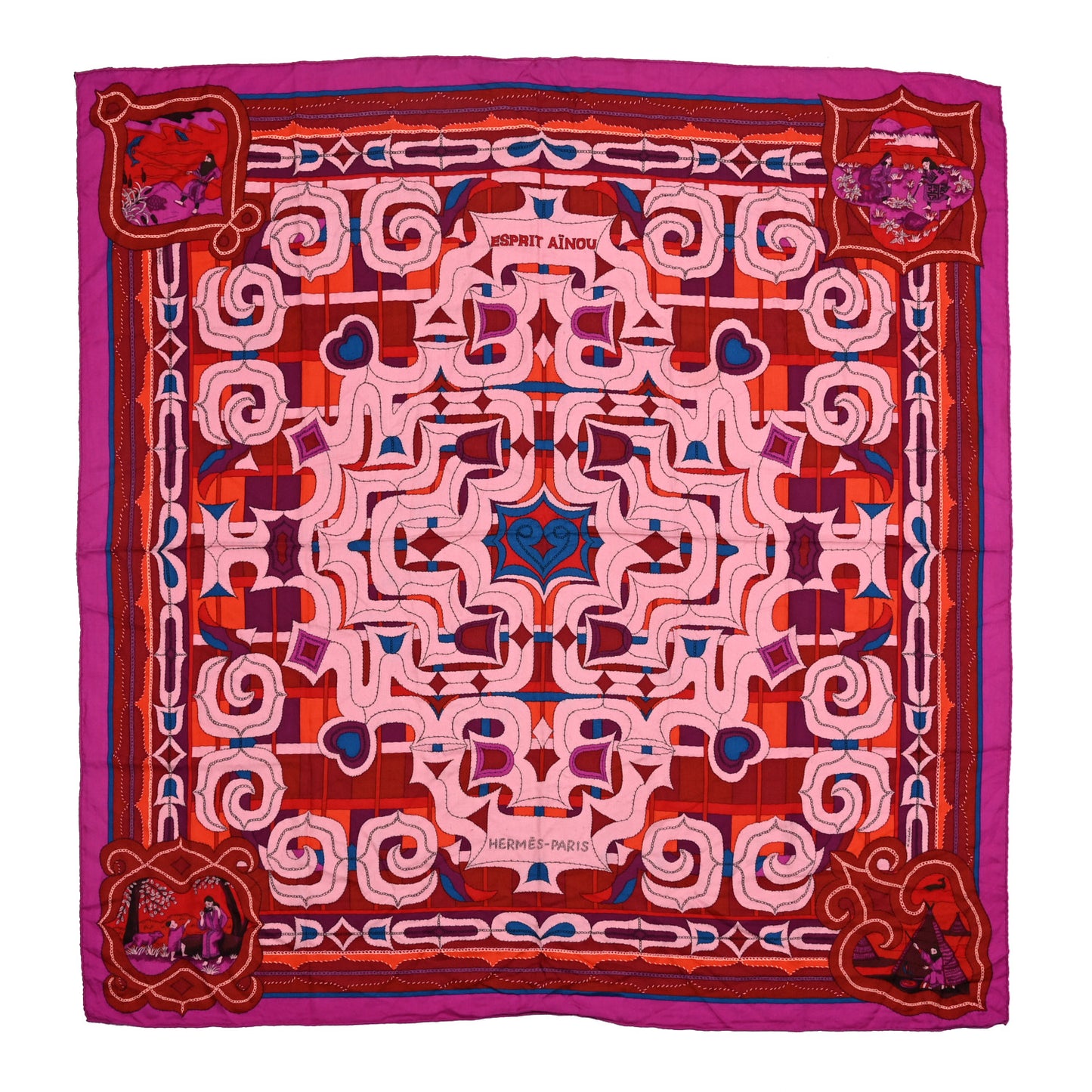 Cashmere Silk Esprit Ainou Shawl 140 Fuschia Vieux Rose Rouge H