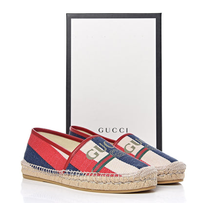 Gucci Canvas Sylvie Stripe Logo Womens Espadrilles 38 Mystic White Hibiscus Red Maritime 10 of 10