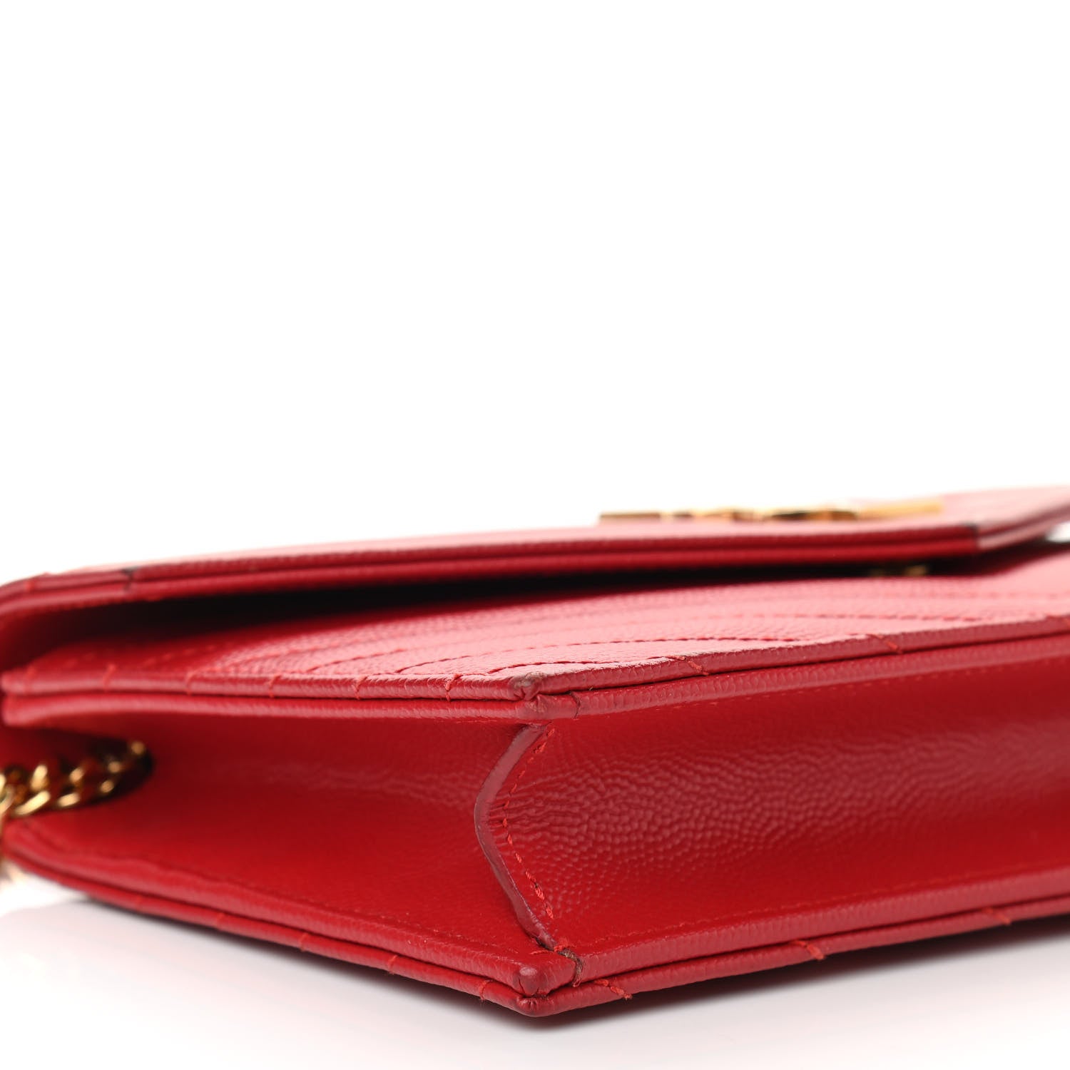 Saint Laurent Grain De Poudre Matelasse Chevron Cassandre Envelope Chain Wallet New Red 8 of 11