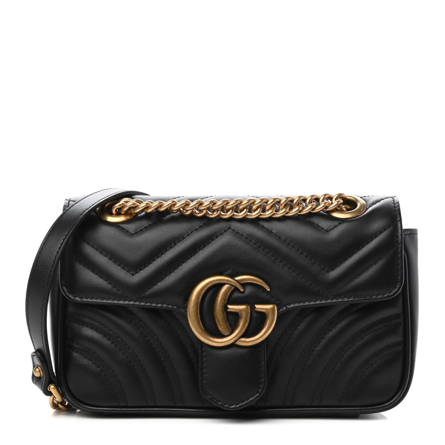 Gucci Calfskin Matelasse Mini GG Marmont Shoulder Bag Black 1 of 11