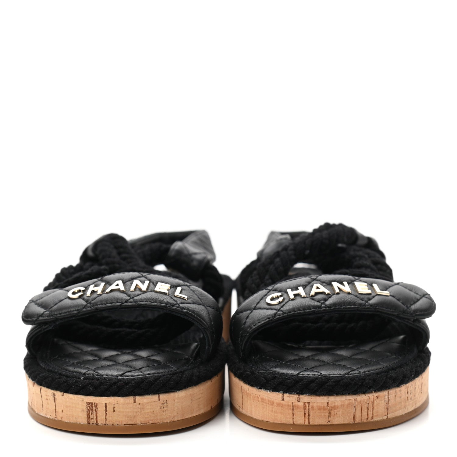 Chanel Cord Lambskin Quilted Logo Sandals 36 Black 2 of 8