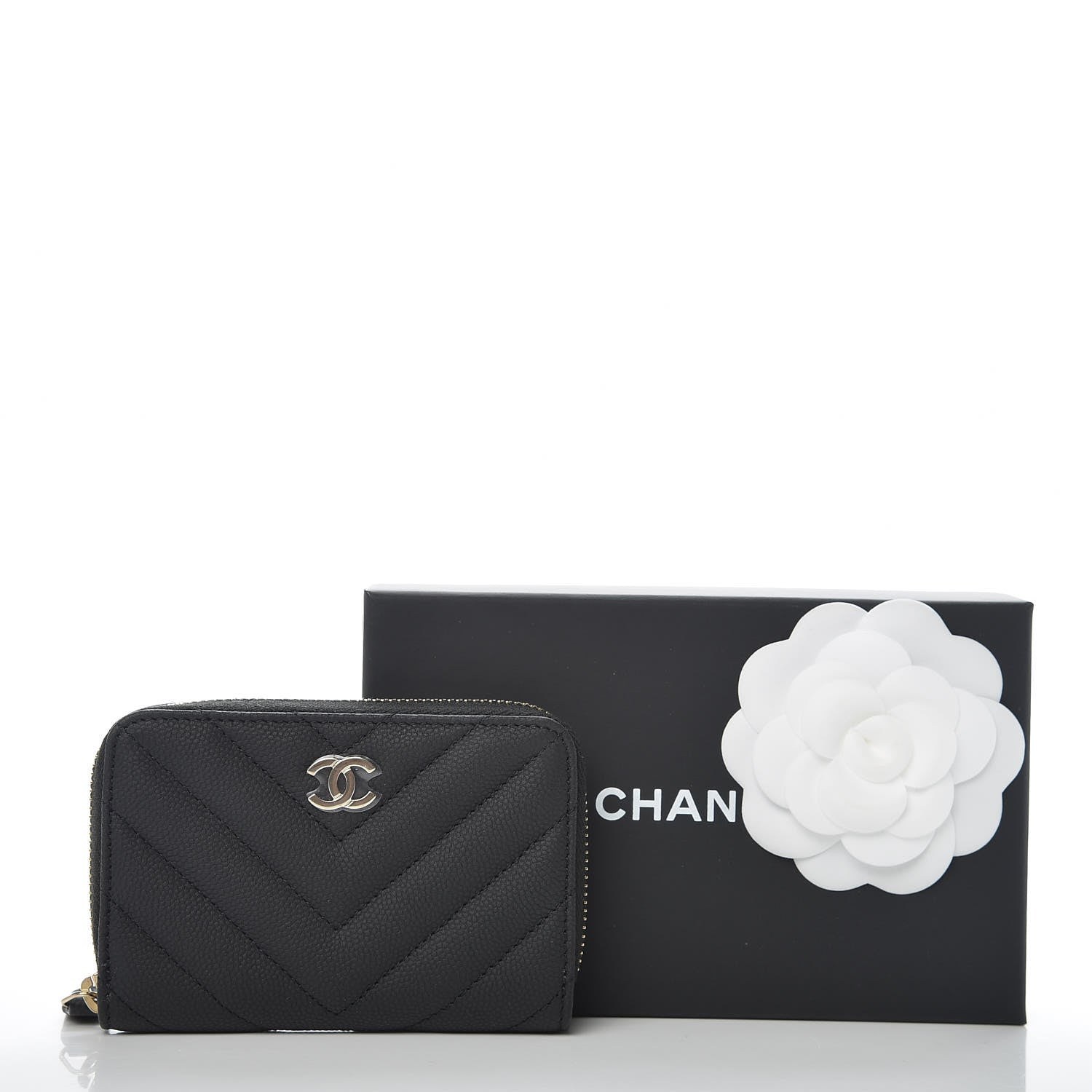 Chanel Caviar Chevron Quilted Zip Coin Purse Black 8 of 8