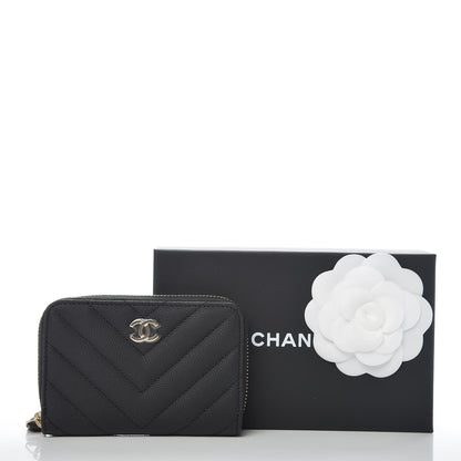 Chanel Caviar Chevron Quilted Zip Coin Purse Black 8 of 8