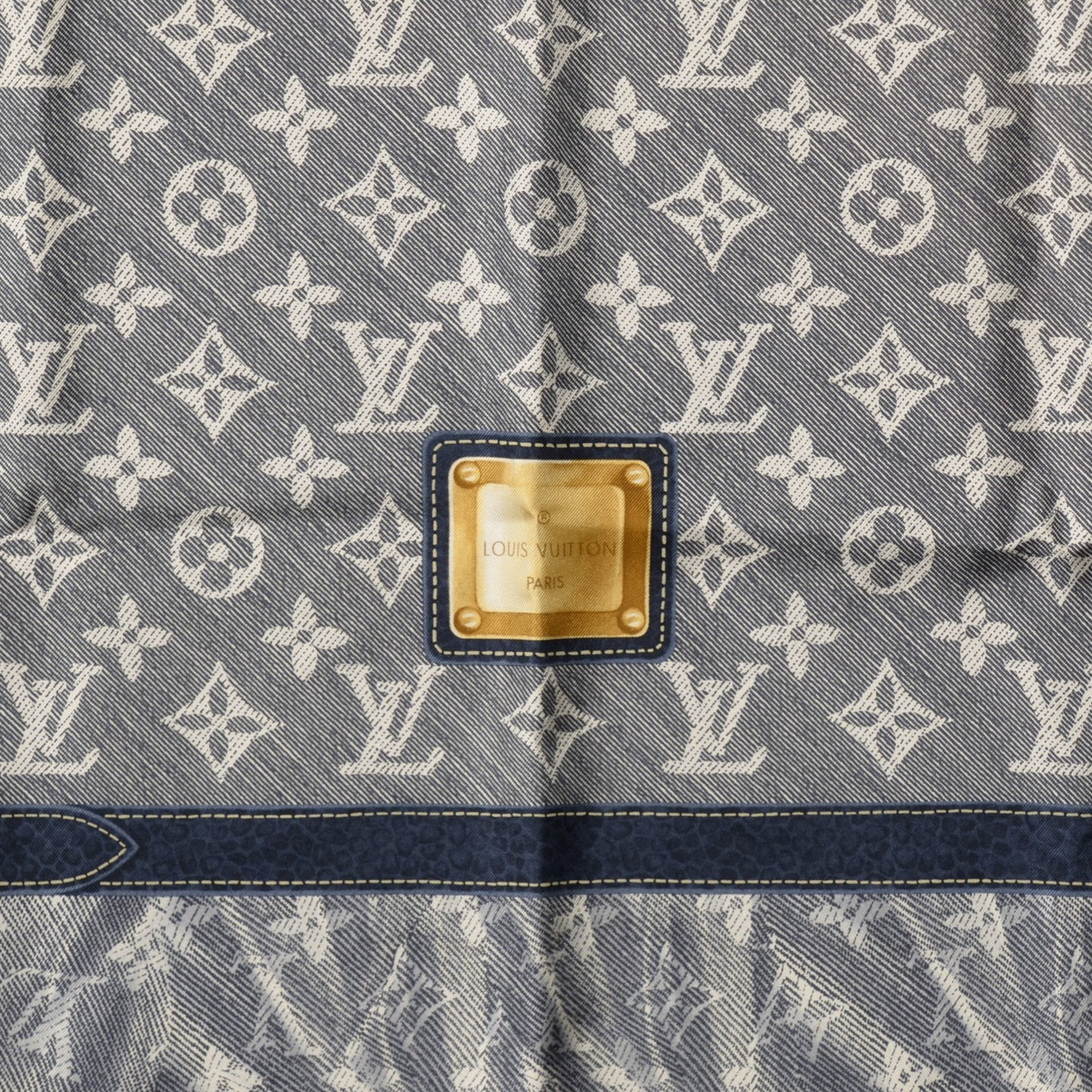 Silk Monogram New Denim Bandana Scarf Navy