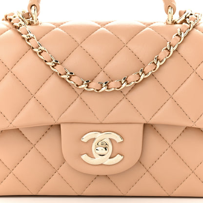 Chanel Lambskin Quilted Mini Top Handle Rectangular Flap Beige 8 of 11
