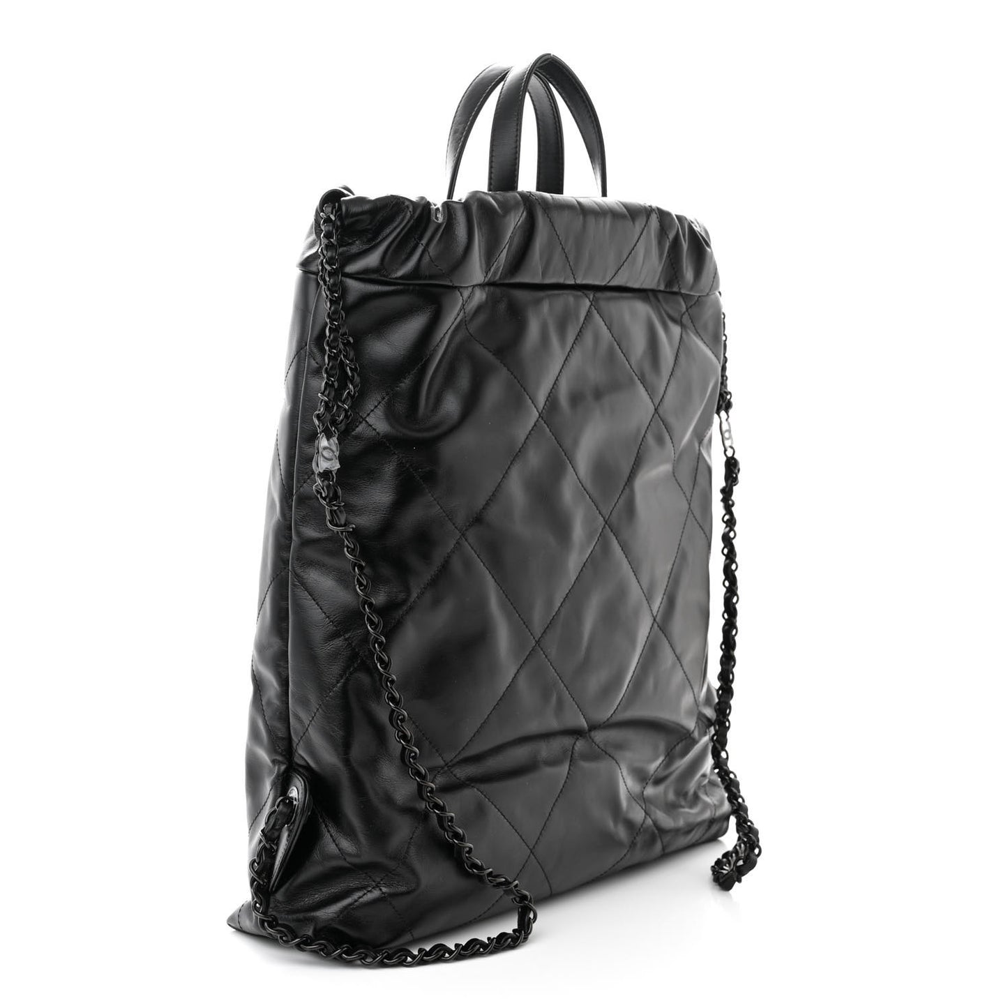 Shiny Calfskin Quilted Chanel 22 Backpack So Black