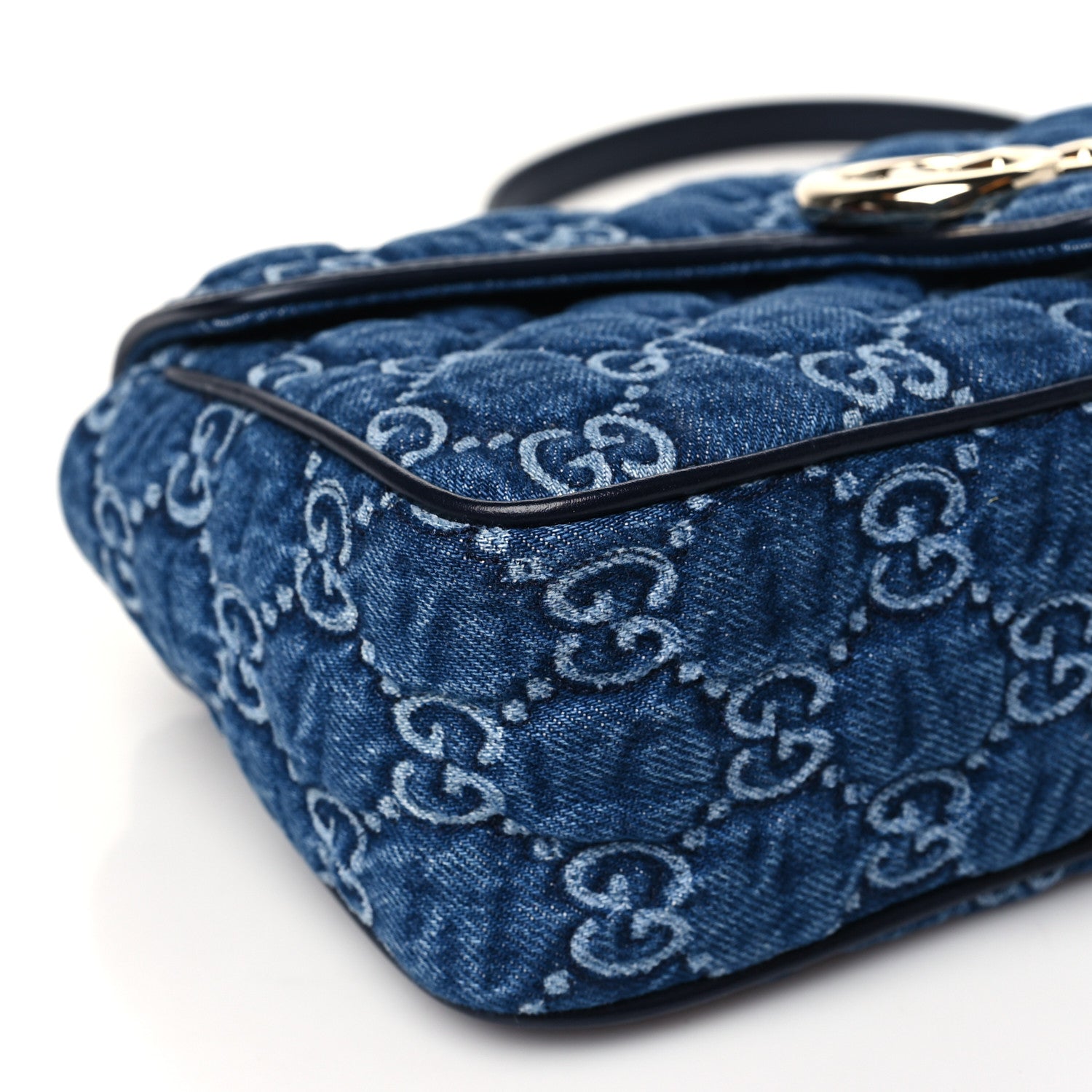 Gucci Denim Matelasse Small GG Marmont Shoulder Bag Blue 9 of 11