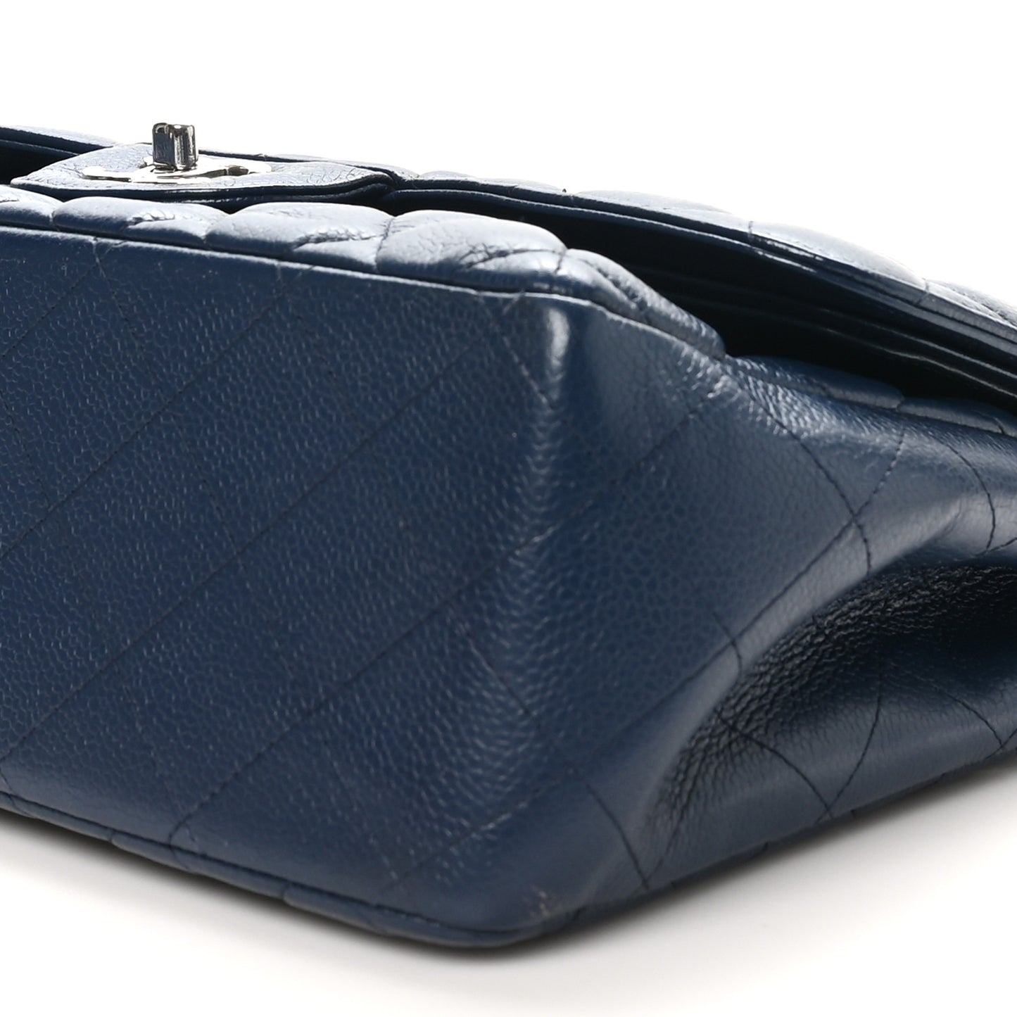 Caviar Quilted Jumbo Double Flap Navy Blue