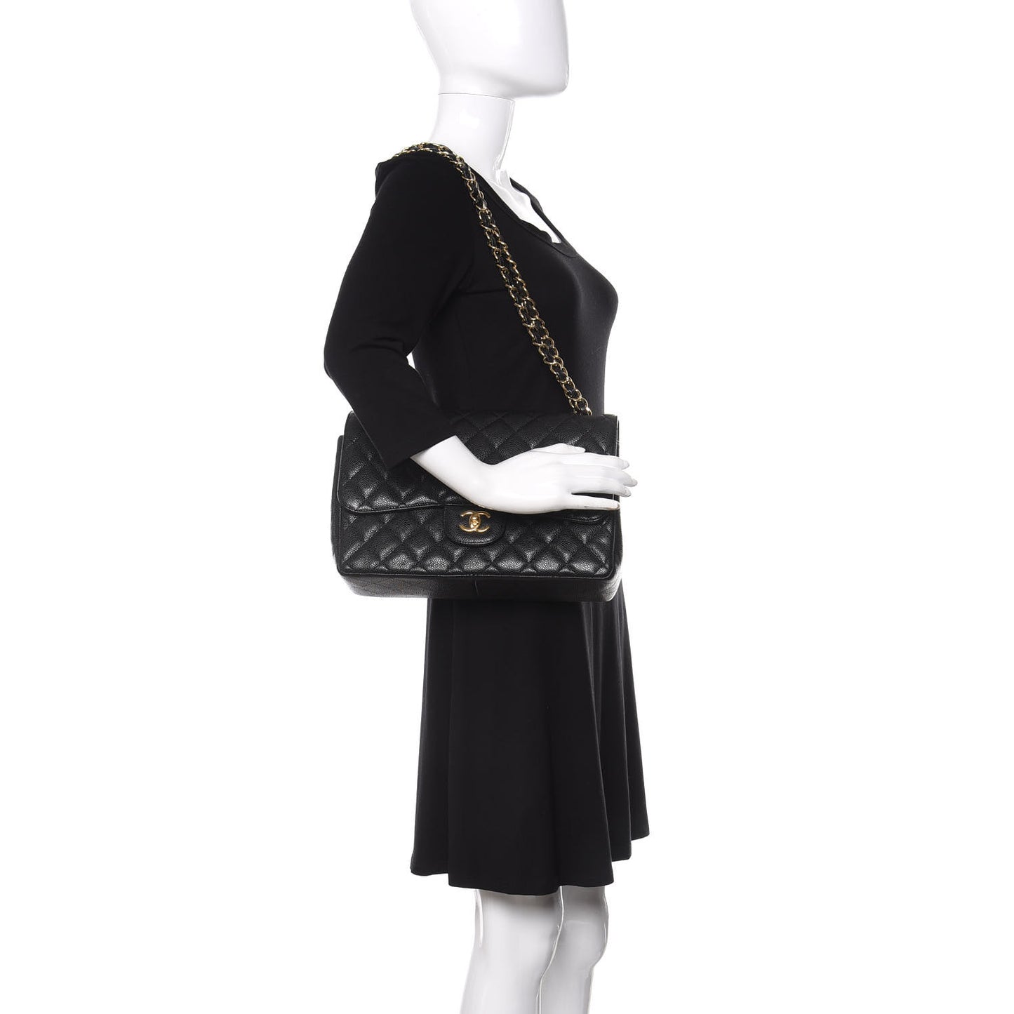 Caviar Quilted Jumbo Double Flap Black