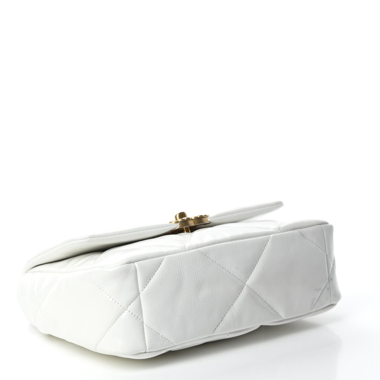 Shiny Crumpled Calfskin Quilted Medium Chanel 19 Flap White