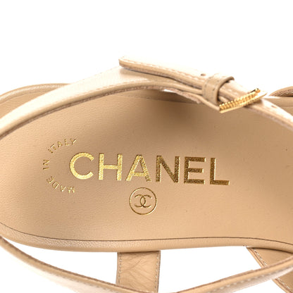Chanel Lambskin Patent Cap Toe Crystal Enamel CC Mary Jane Slingback Flats 39 Beige Black 7 of 9