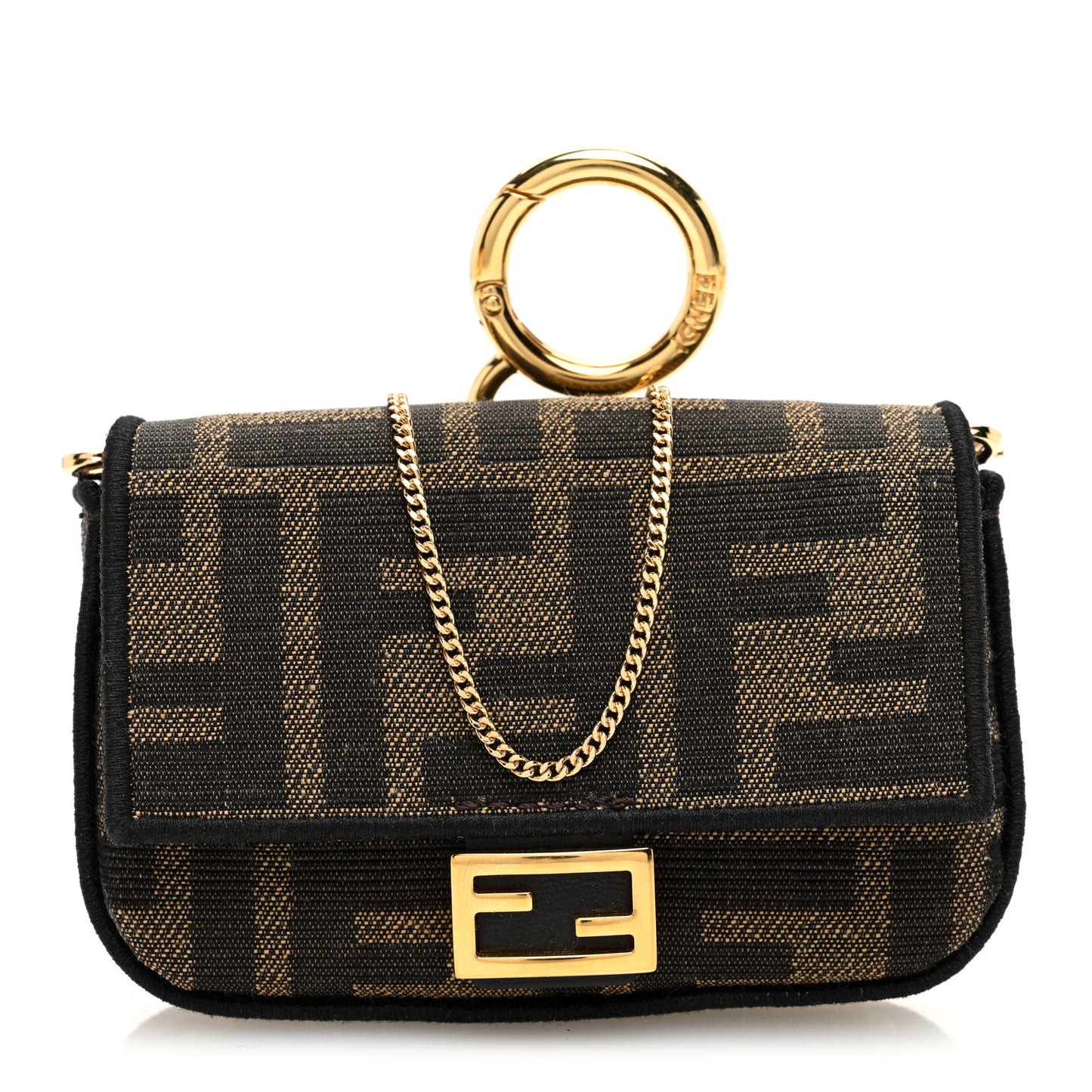 Fabric Jacquard FF 1974 Nano Baguette Charm Tobacco Moro Black