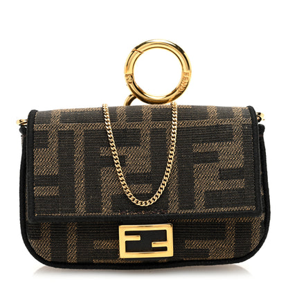 Fendi Fabric Jacquard FF 1974 Nano Baguette Charm Tobacco Moro Black 1 of 9