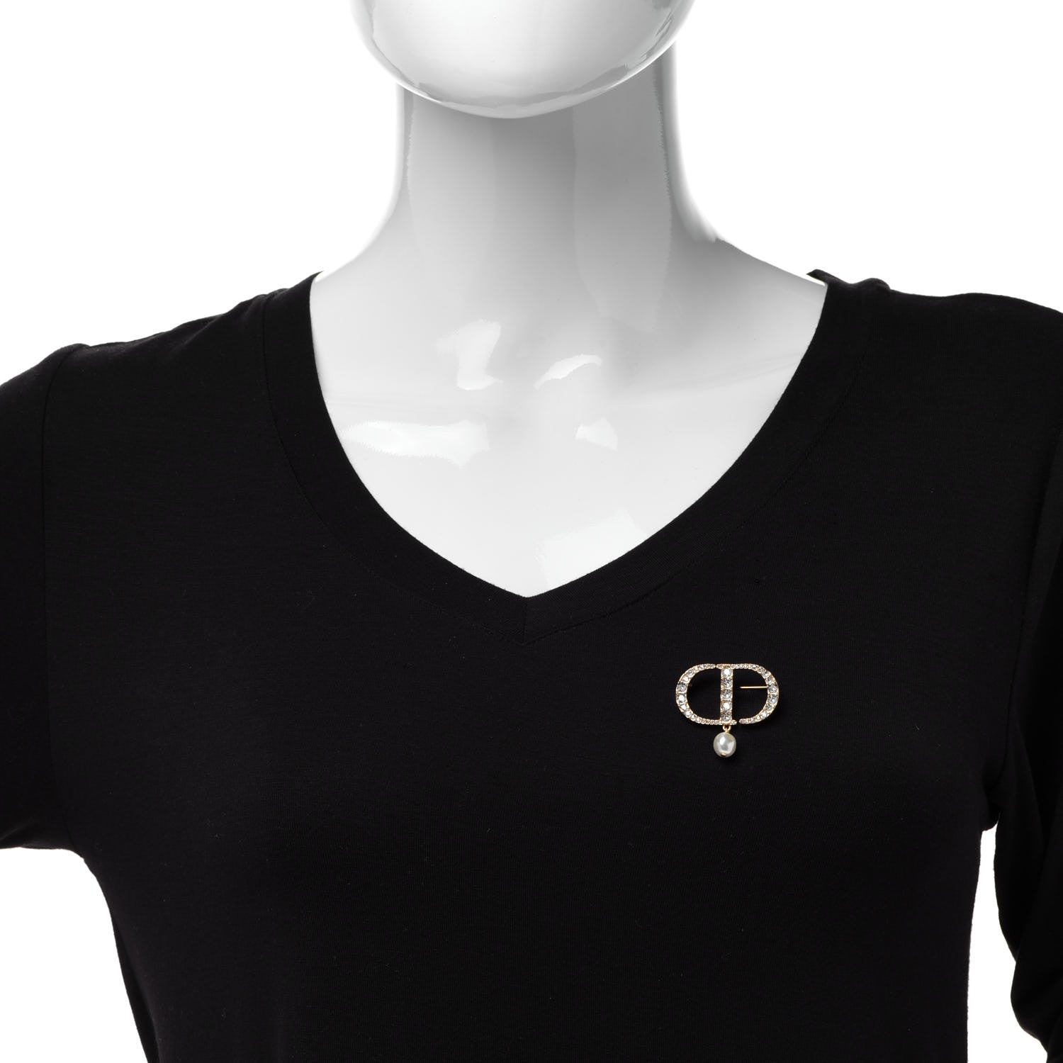 Christian Dior Crystal Pearl CD Logo Brooch Gold 2 of 5