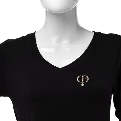 Christian Dior Crystal Pearl CD Logo Brooch Gold 2 of 5