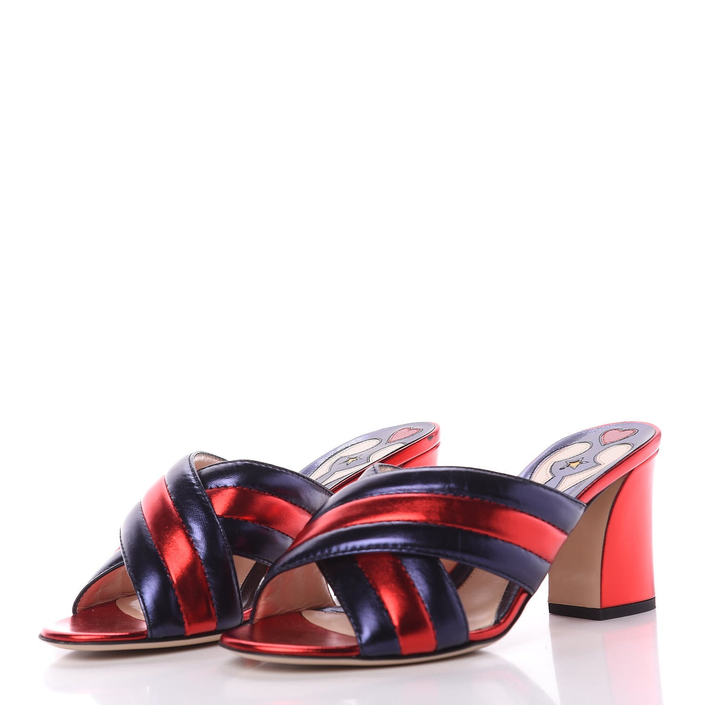 Metallic Nappa Crossover Mid Heel Slide Sandals 39.5 Blue Flame Red