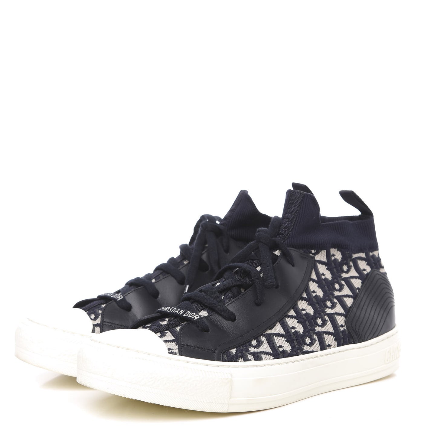 Technical Knit Calfskin Oblique Womens Walk'n Dior Mid Top Sneakers 41 Deep Blue