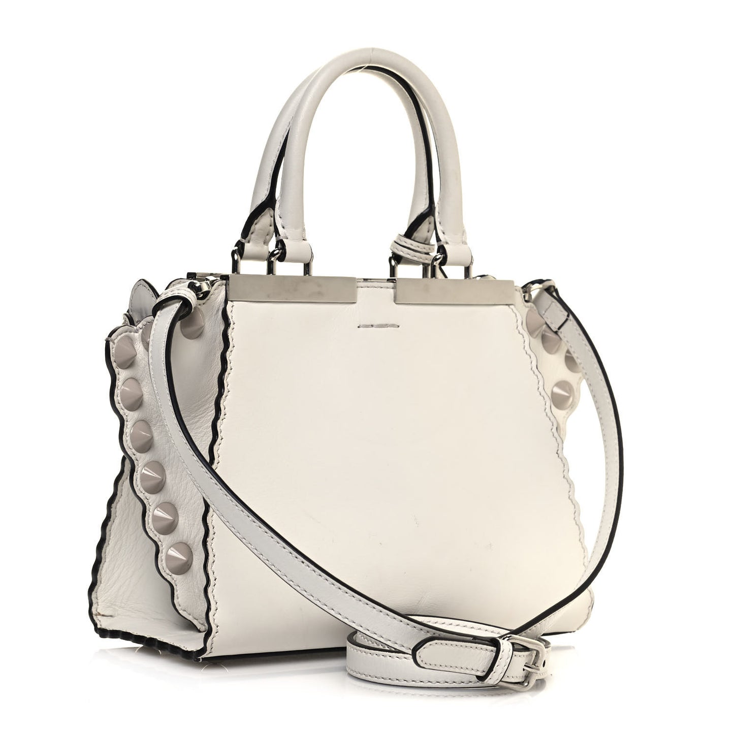 Vitello Dolce Scalloped Studded Mini 3Jours Tote White Ice Nuvola