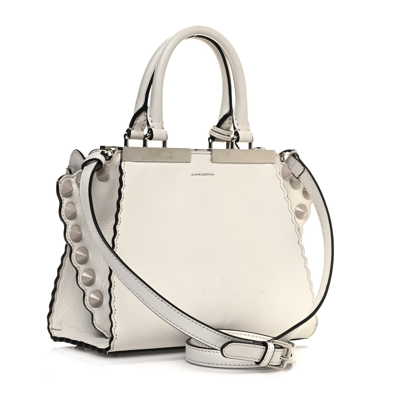 Fendi Vitello Dolce Scalloped Studded Mini 3Jours Tote White Ice Nuvola 3 of 18