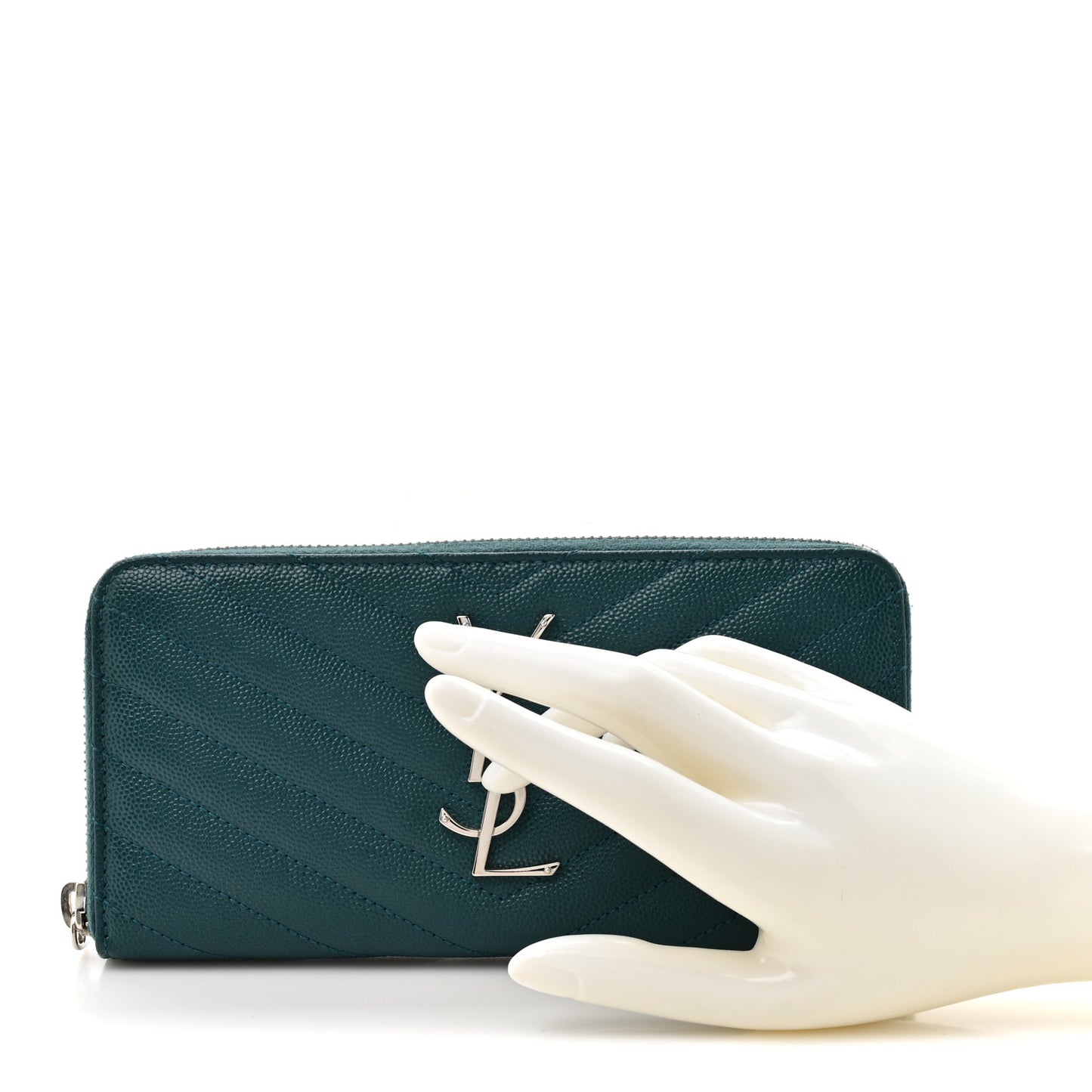 Grain De Poudre Matelasse Chevron Monogram Zip Around Wallet Sea Turquoise