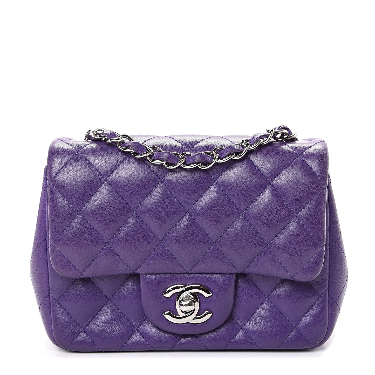 Lambskin Quilted Mini Square Flap Purple