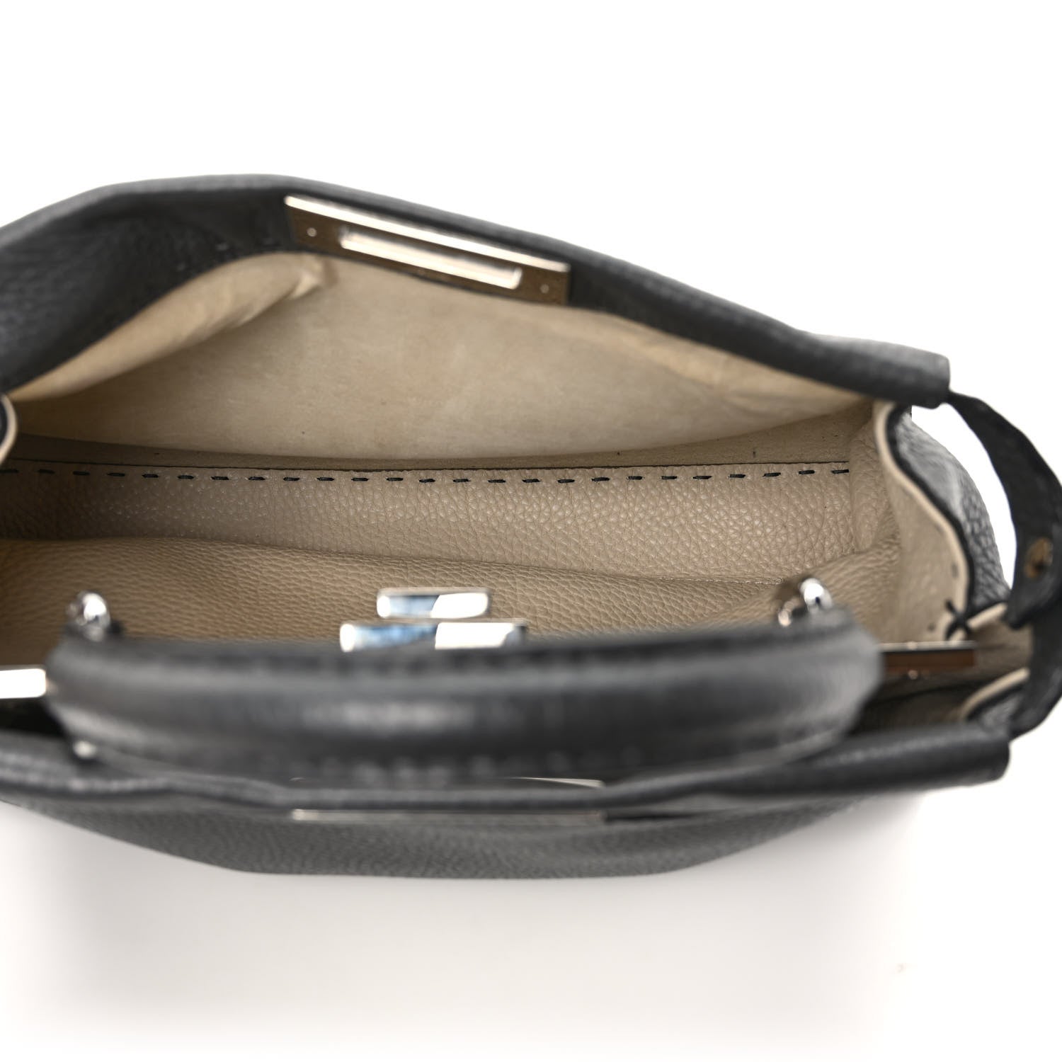 Fendi Cuoio Romano Selleria Bi-Color Medium Peekaboo Iconic Satchel Asfalto Latte 5 of 8