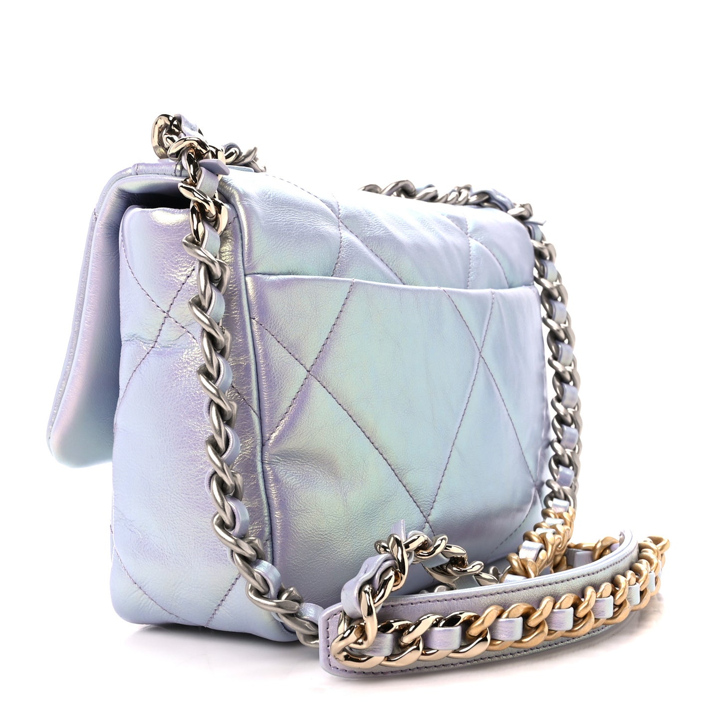 Iridescent Calfskin Quilted Medium Chanel 19 Flap Light Purple Blue