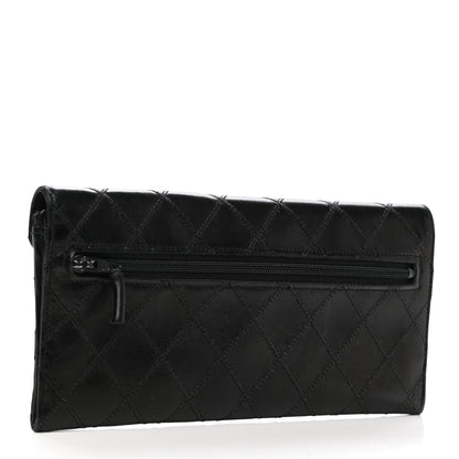 Chanel Lambskin Diamond Stitched Envelope Long Flap Wallet Black 3 of 9