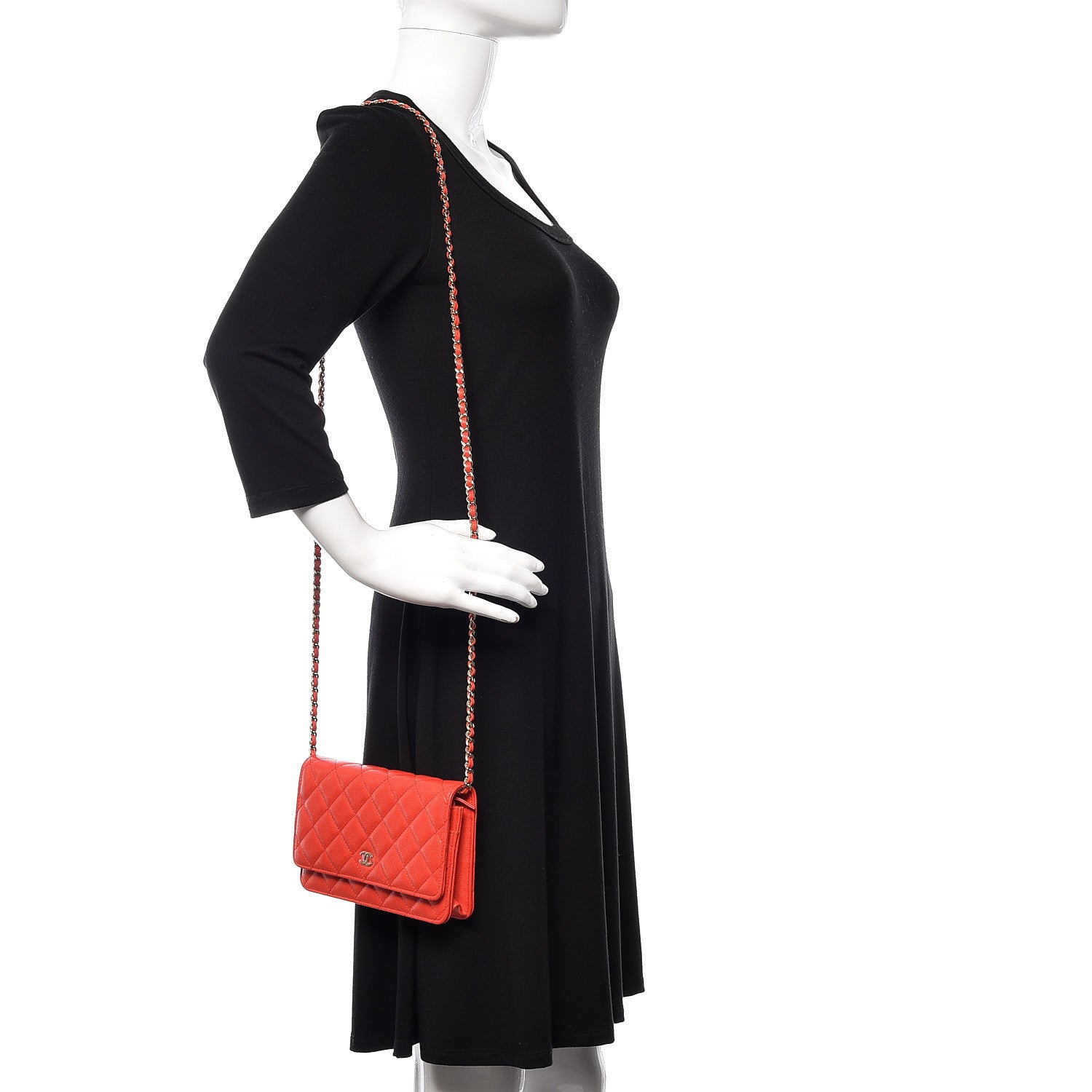 Chanel Caviar Quilted Wallet on Chain WOC Red 2 of 12