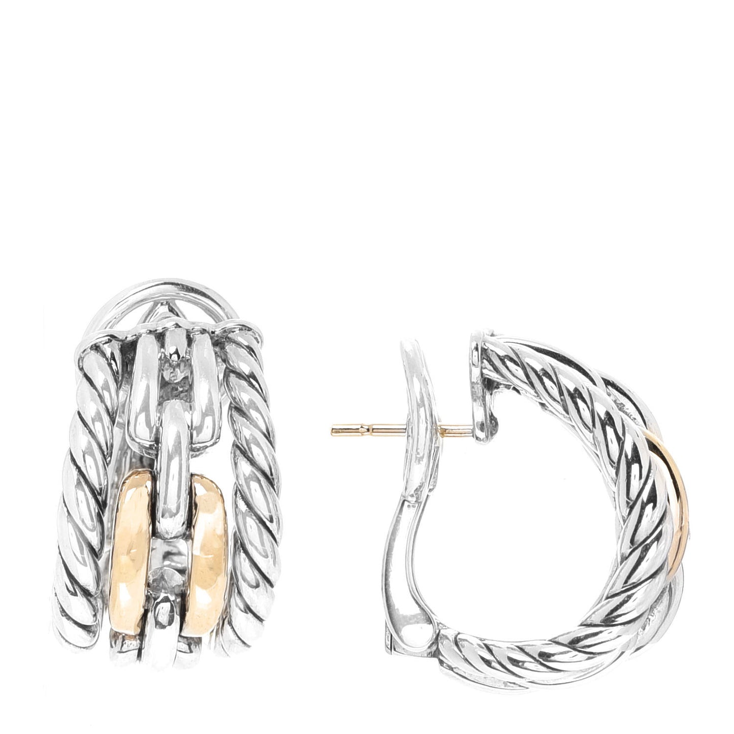 18K Yellow Gold Sterling Silver Wellesley Link Hoop Earrings