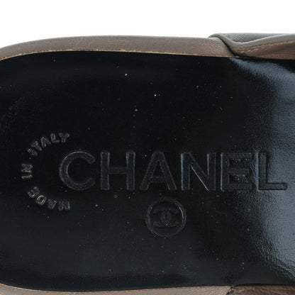 Chanel Glazed Calfskin Cork Cap Toe Platform Mules 40 Brown Black 7 of 9