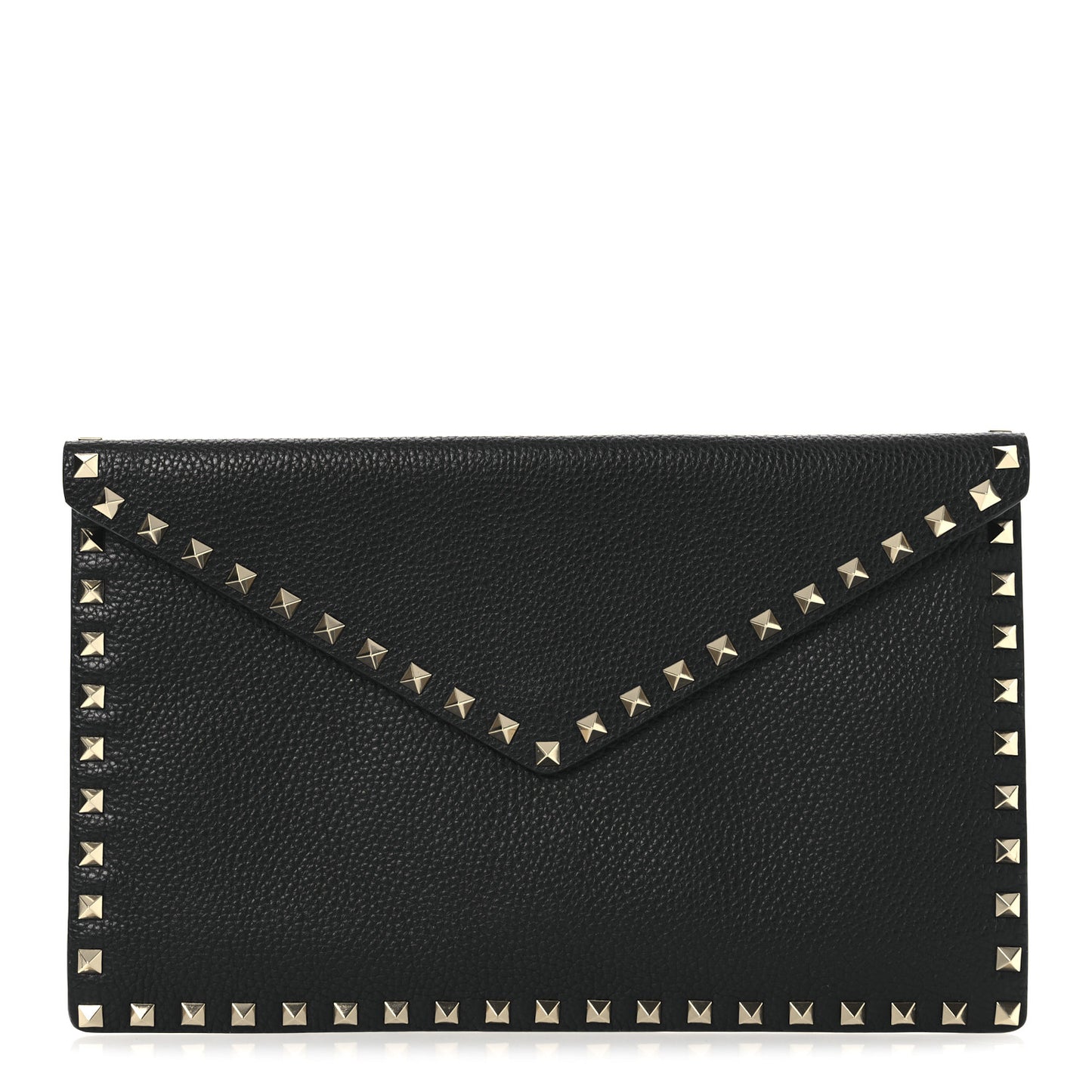 Pebbled Calfskin Large Rockstud Envelope Clutch Black