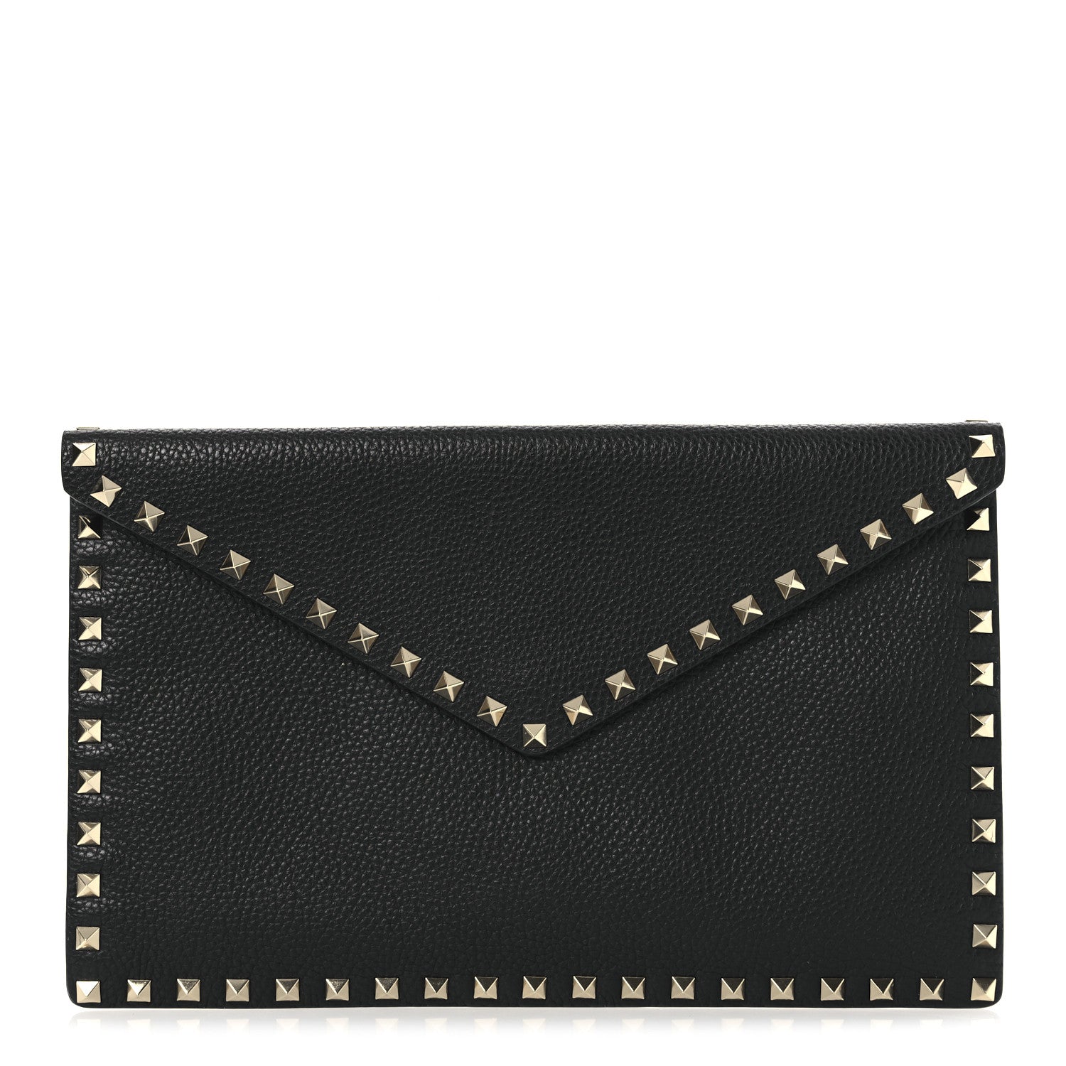 Valentino Garavani Pebbled Calfskin Large Rockstud Envelope Clutch Black 1 of 8