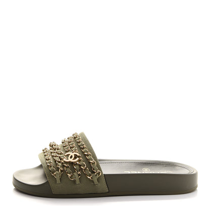 Chanel Canvas Chain Flat Sandals 36 Khaki 1 of 11