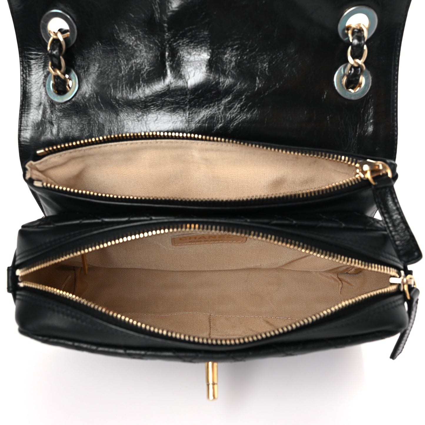Glazed Calfskin Quilted Flap Bag Black