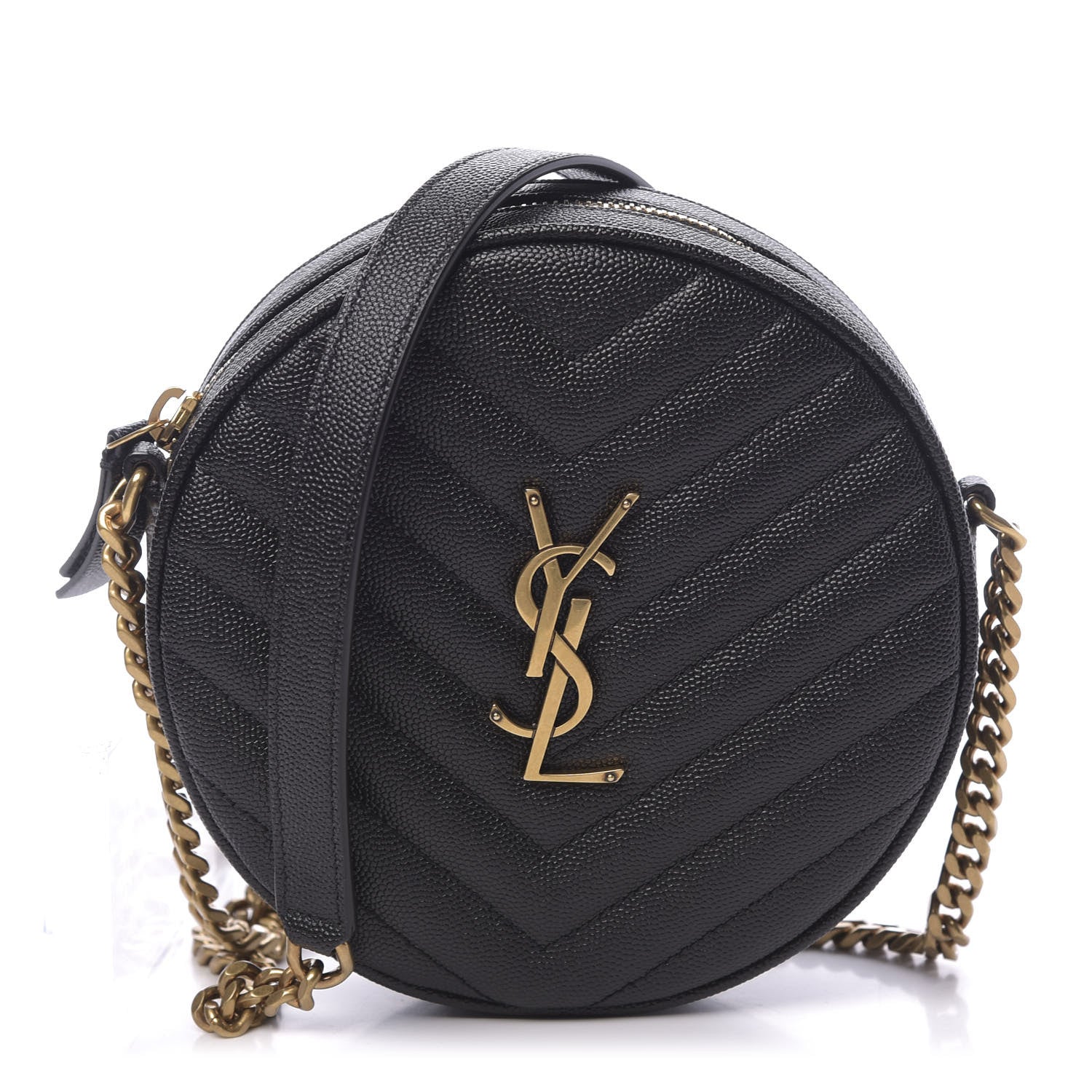 Saint Laurent Grain De Poudre Matelasse Chevron Quilted Round Vinyle Camera Bag Black 1 of 10