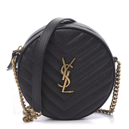 Saint Laurent Grain De Poudre Matelasse Chevron Quilted Round Vinyle Camera Bag Black 1 of 10