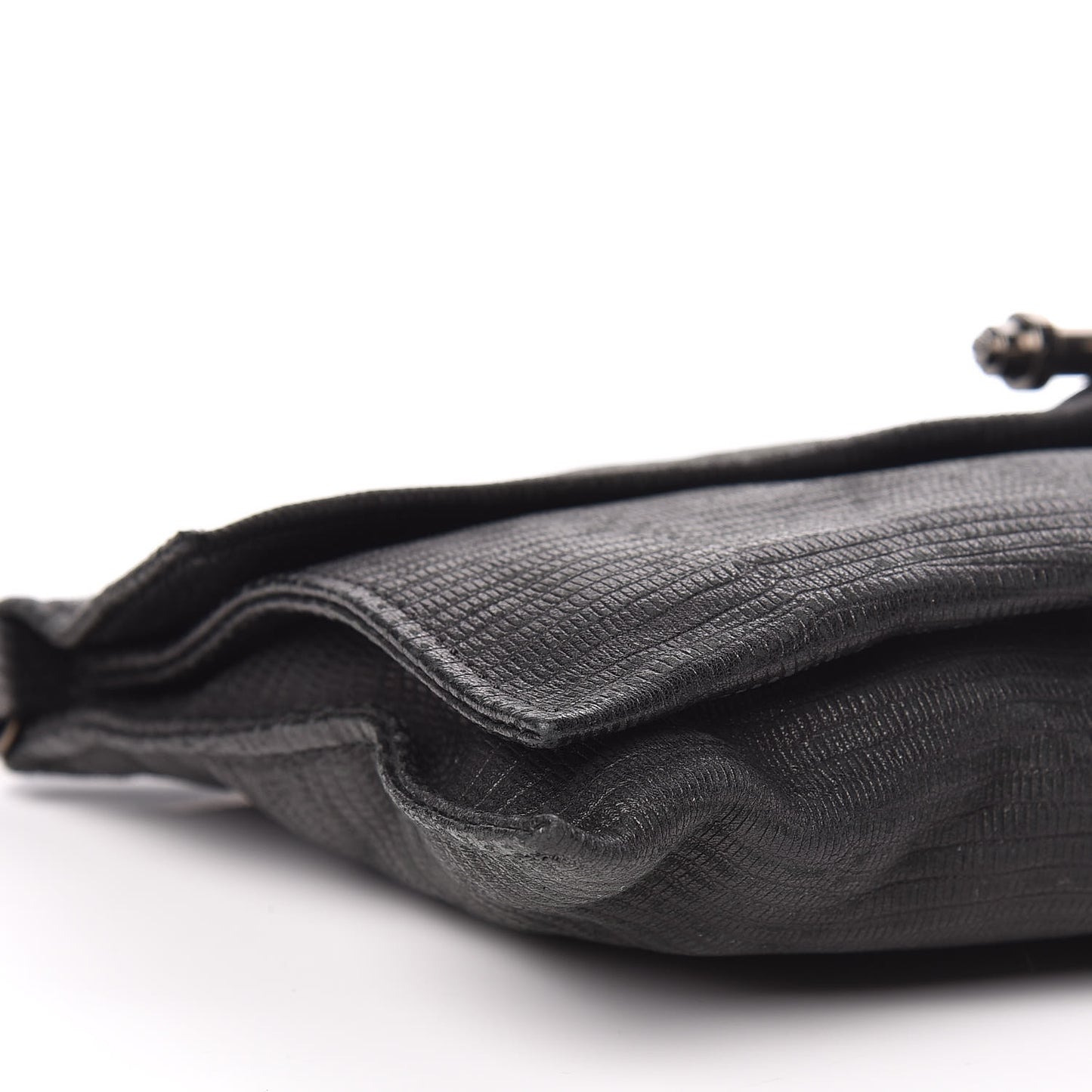 Lambskin Lizard Embossed Obsedia Clutch Bag Black