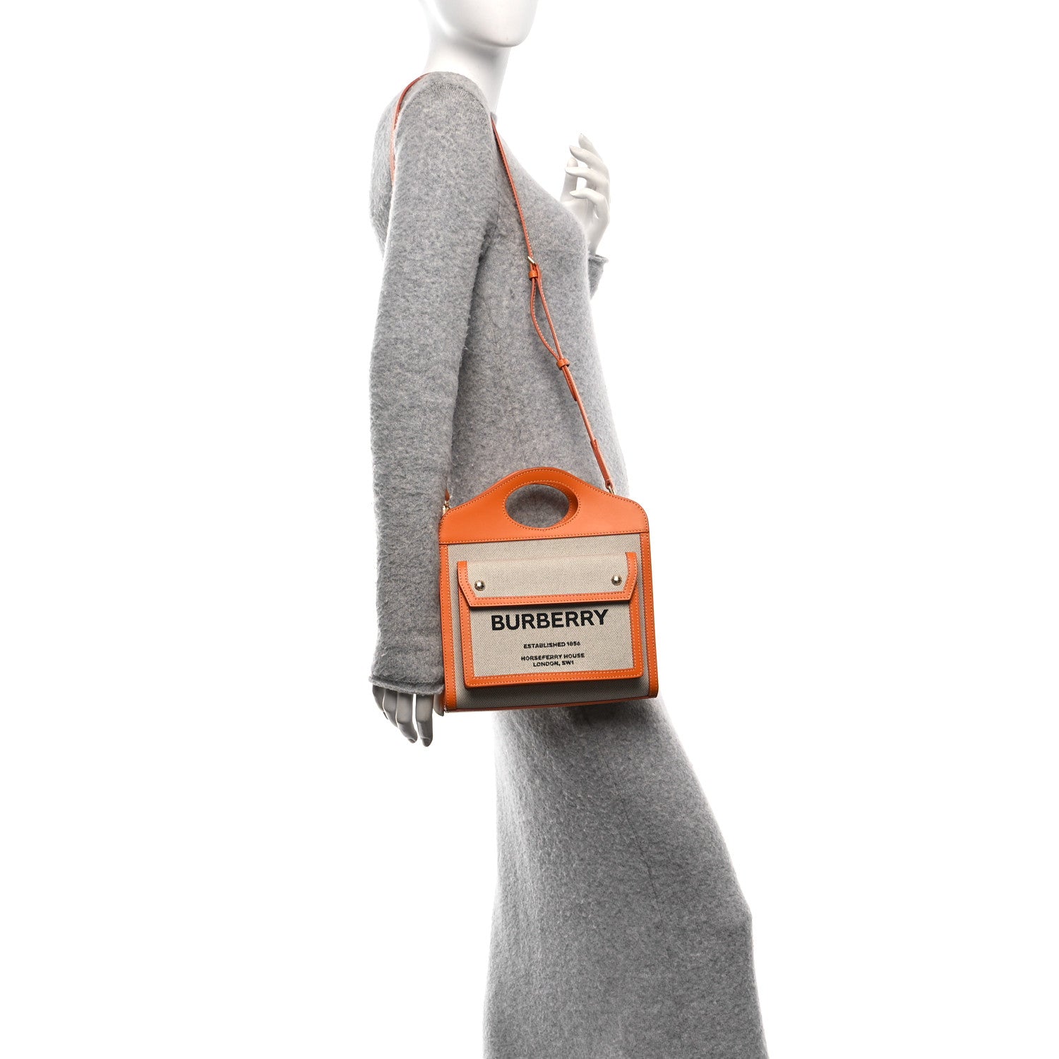 Burberry Canvas Smooth Calfskin Two Tone Mini Pocket Bag Natural Orange 2 of 10