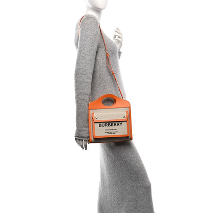 Burberry Canvas Smooth Calfskin Two Tone Mini Pocket Bag Natural Orange 2 of 10