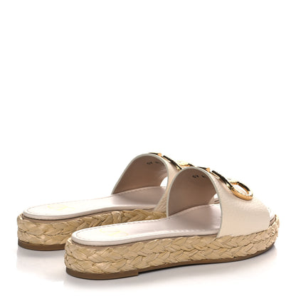 Valentino Garavani Grainy Cowhide Vlogo Espadrille 5mm Flat Slide Sandals 36 Light Ivory 4 of 9